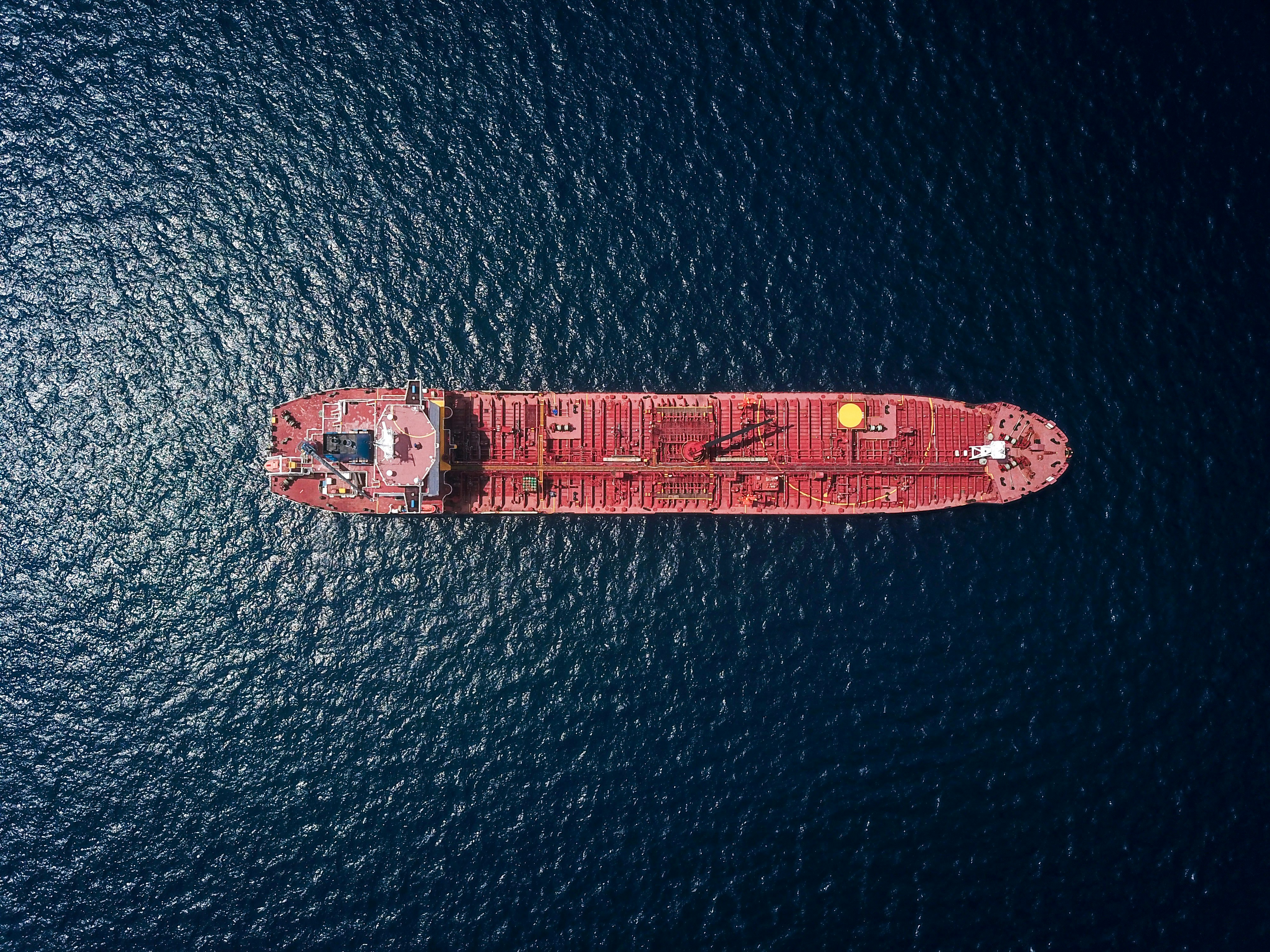 Cargo ship aerial view